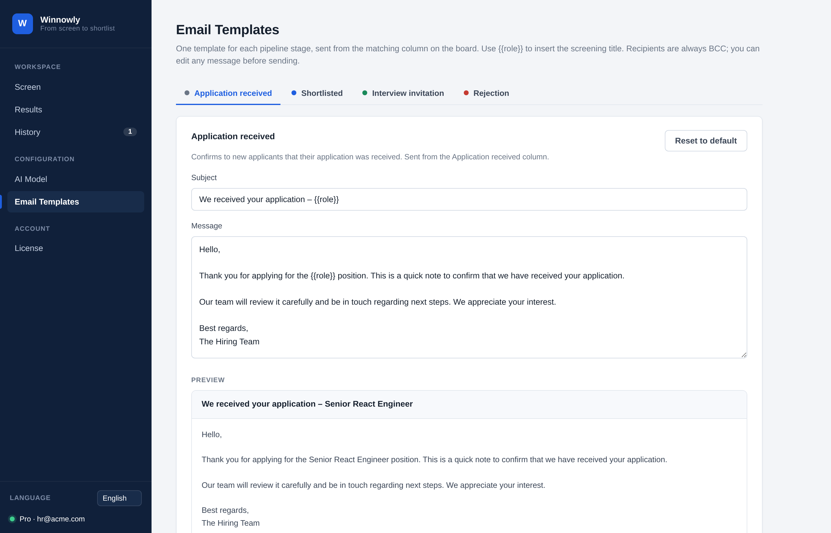 Email templates editor
